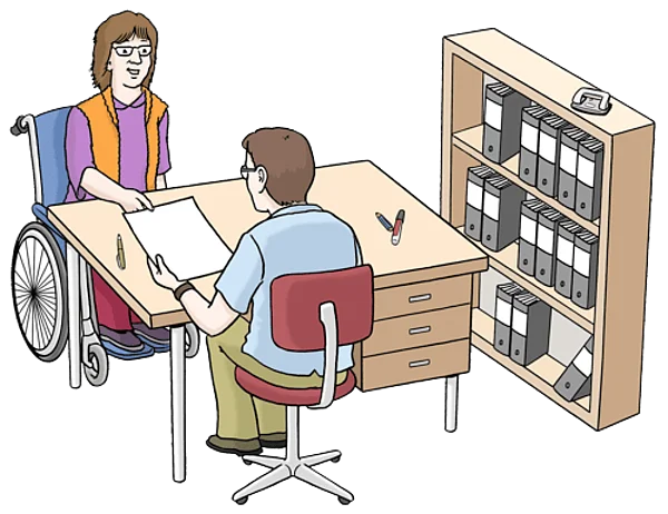 Jemand stellt einen Antrag im Amt.