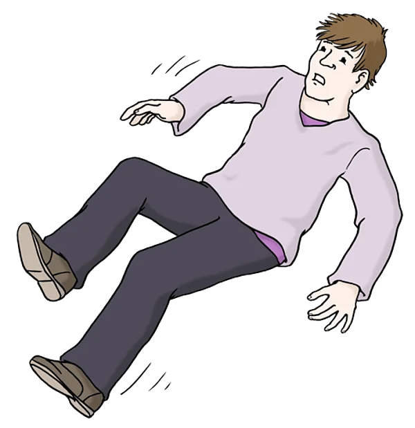 Mann rutscht aus und fällt.