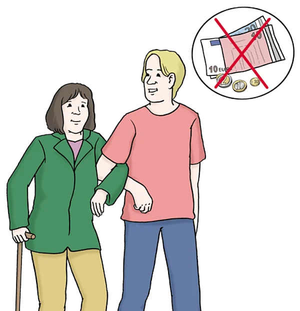 Ehren-Amtlicher begleitet ältere Frau